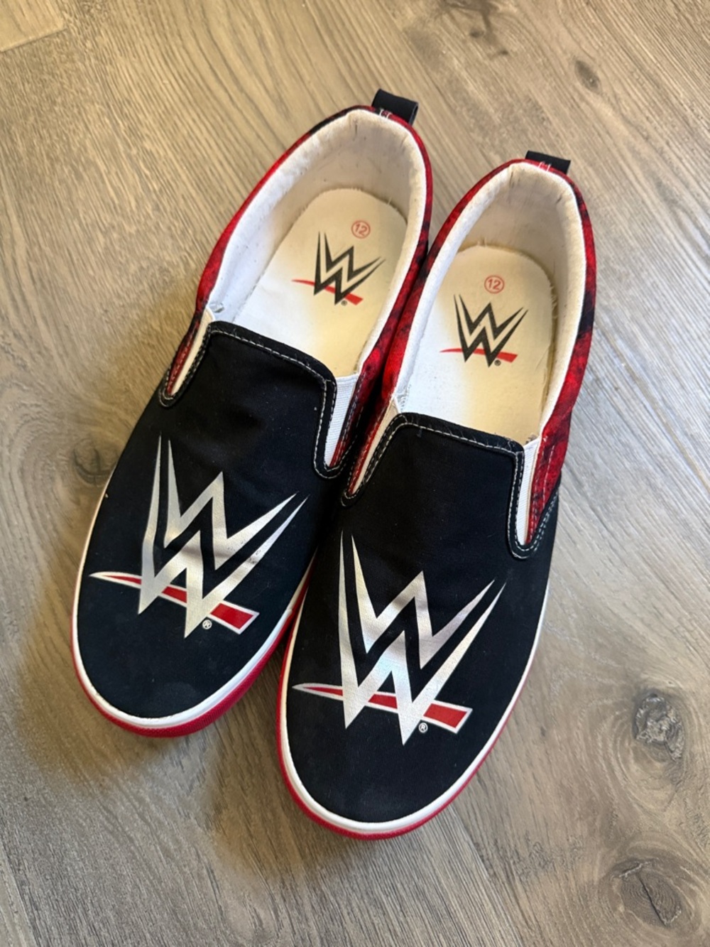 WWE Black and Red Slip-On Loafers with White Logo
